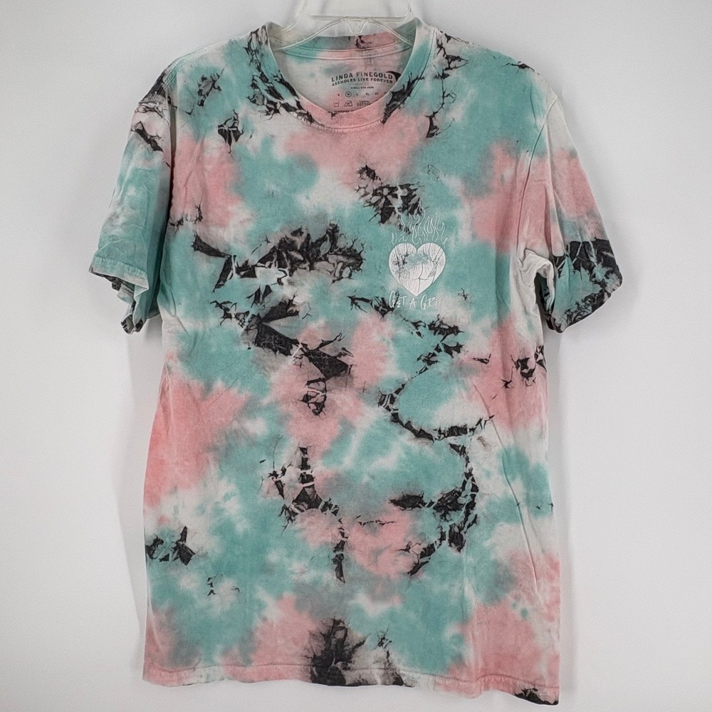 Linda Finegold Tee Shirt Heart Flames‎ Graphic Get A Grip Assholes Live Forever